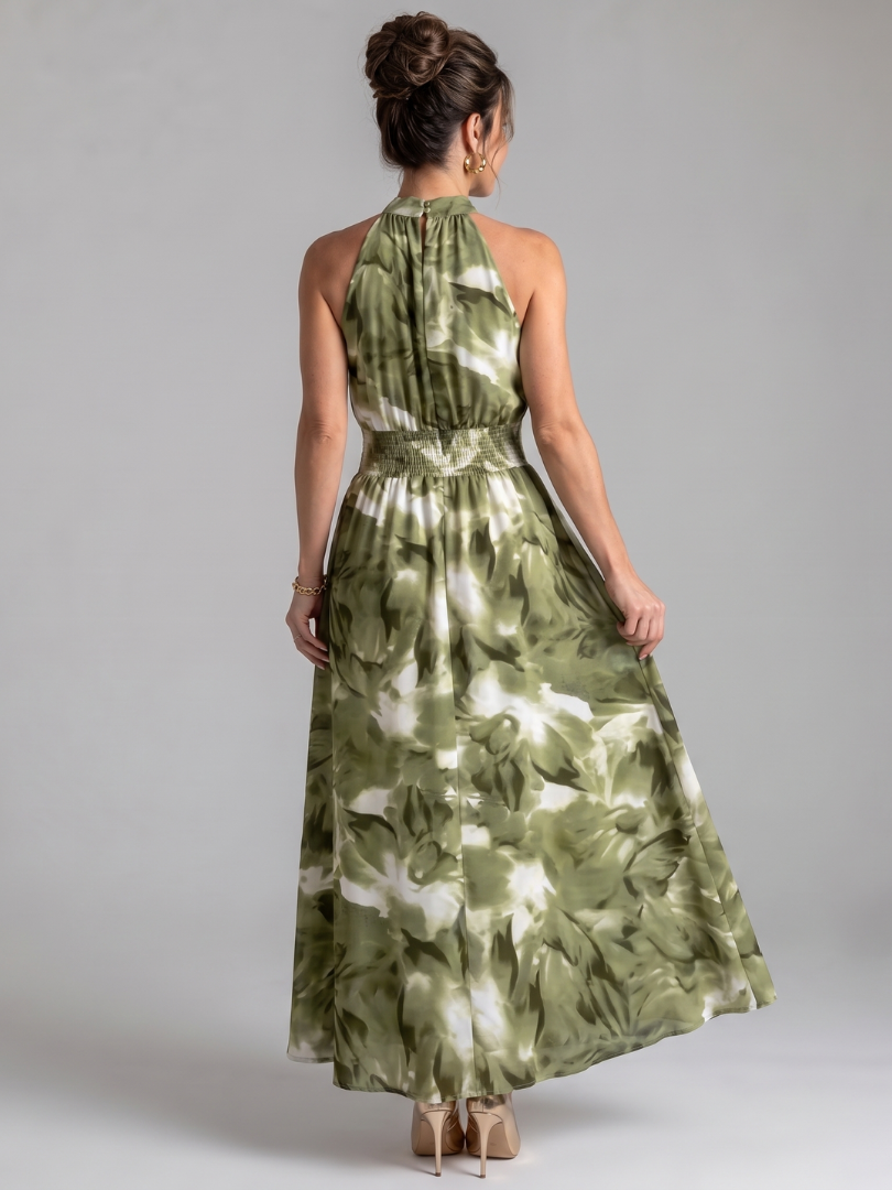 Vestido Midi con Estampado Floral y Cintura Recogida | Diseño Abstracto