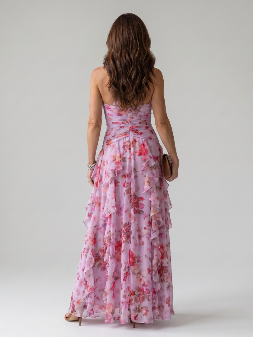 Vestido Maxi Cuello Halter Corpiño Fruncido Floral | Estilo Verano