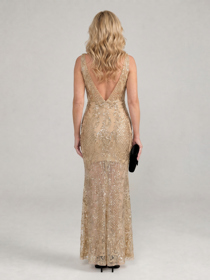 Vestido Midi con Sequin y Paneles Transparentes | Sin Mangas Elegante