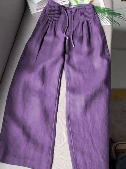Pantalones Wide Leg de Algodón y Lino