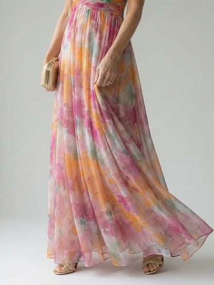 Vestido Maxi con Prenda Suave y Falda Fluida | Estilo Multicolor