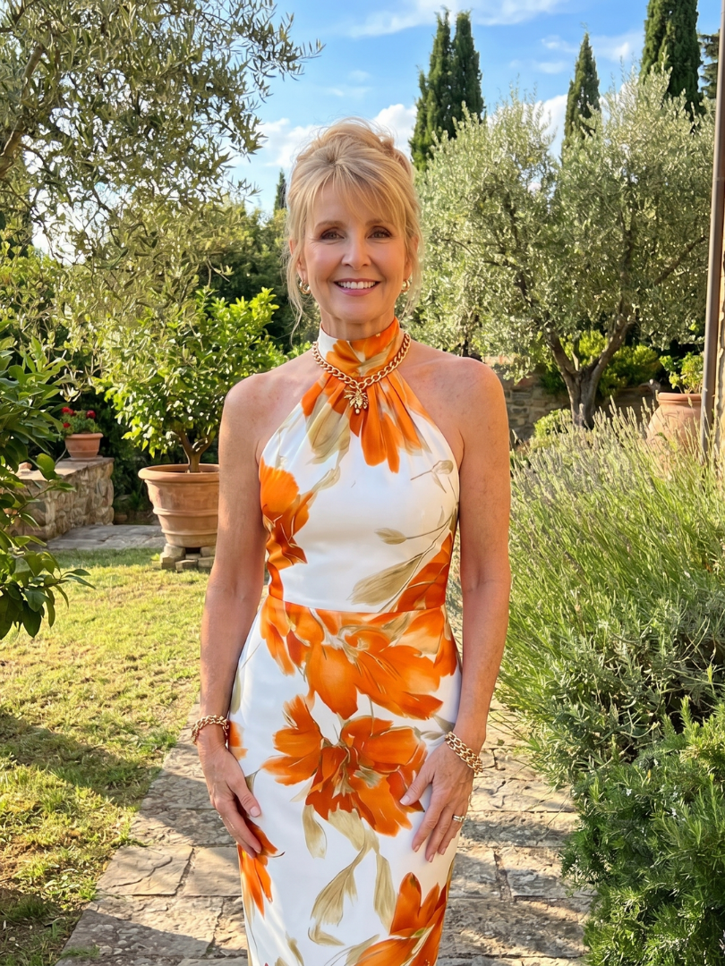 Vestido midi con estampado floral y cuello halter | Estilo Bohemio