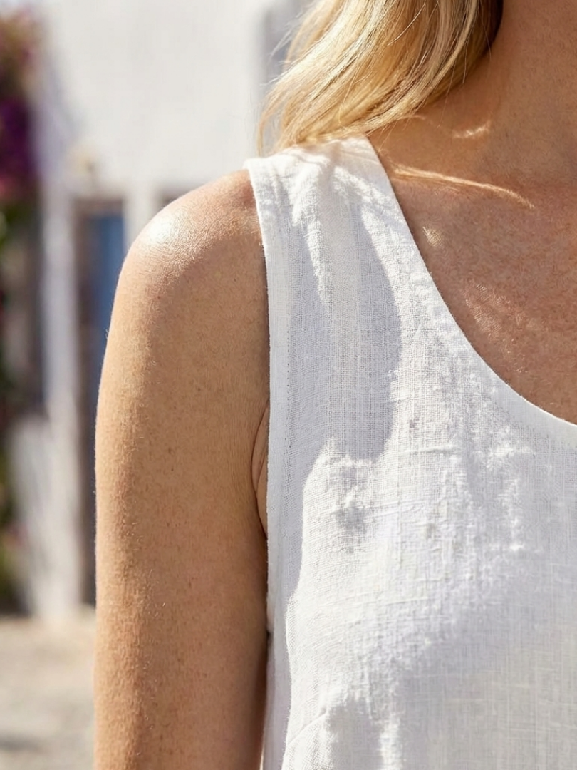 Vestido midi sin mangas cuello alto relajado - fresco y elegante