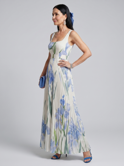 Vestido Midi Sin Mangas Cuello Cuadrado Estampado | Estilo Verano