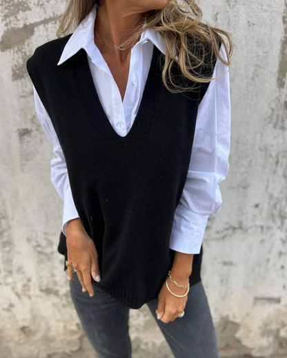 Yvonna | Top de Escote V Lusso con Capas de Punto Suave para Mujer