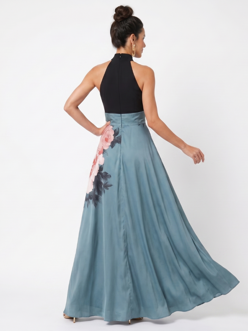 Vestido Maxi Corpiño Halter Falda Floral | Estilo Elegante