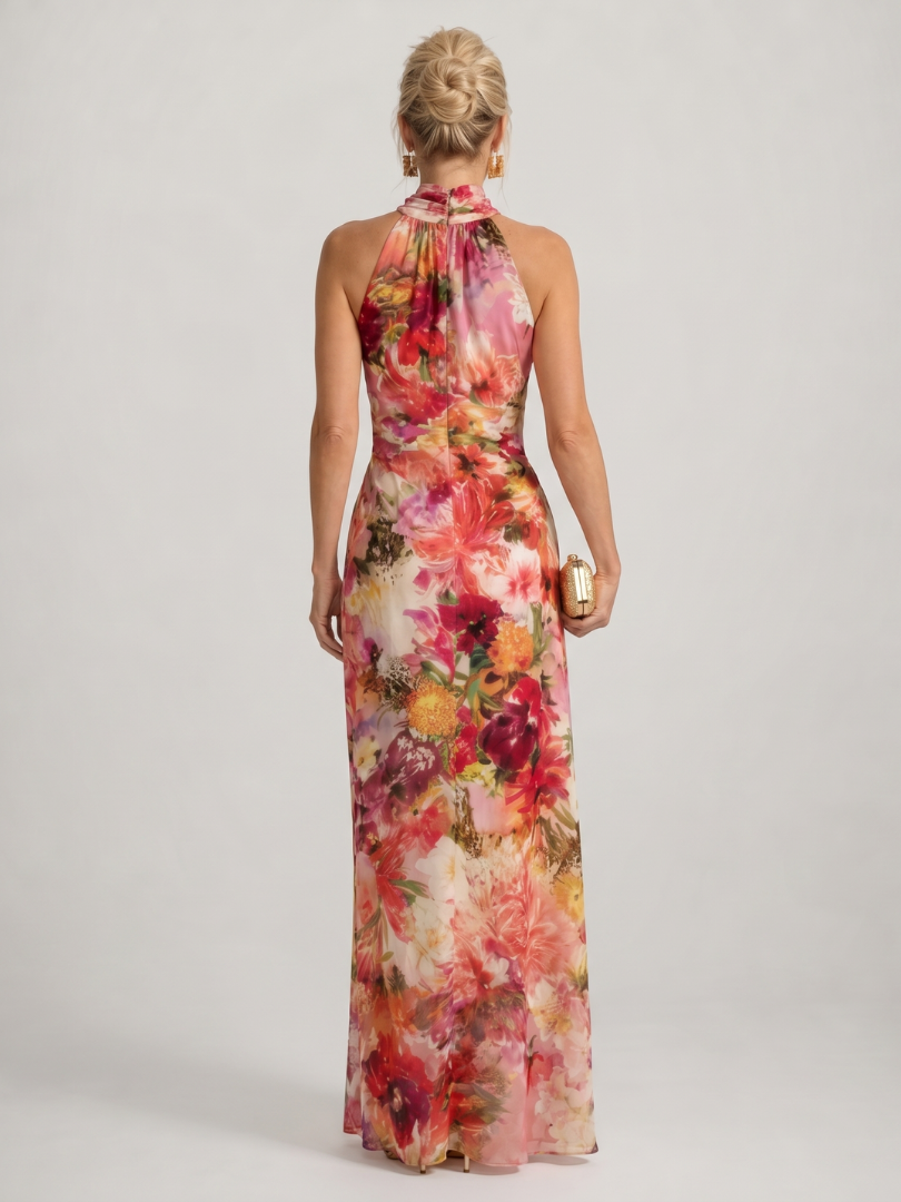 Vestido Maxi Cuello Halter Estampado Floral | Estilo Bohemio