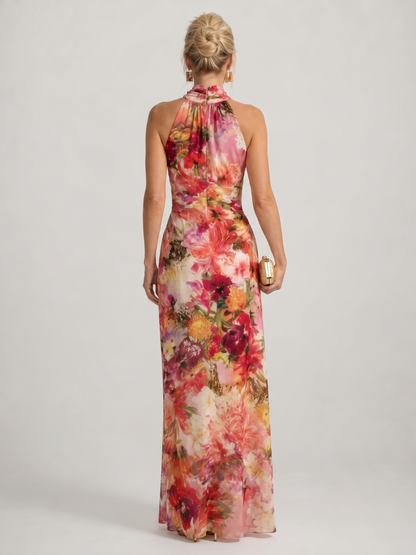Vestido Maxi Cuello Halter Estampado Floral | Estilo Bohemio