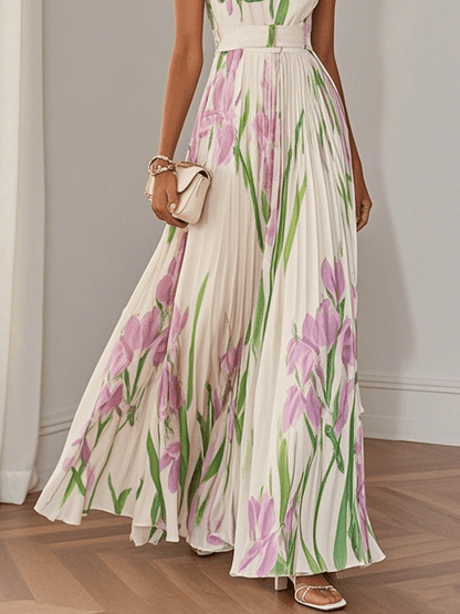 Vestido Maxi Drapeado Con Flores Para Fiestas