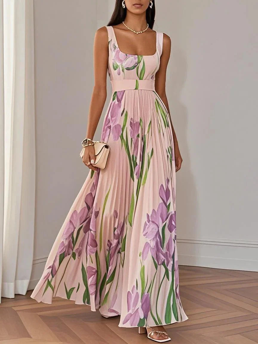 Vestido Maxi Drapeado Con Flores Para Fiestas