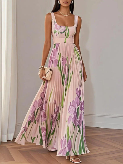 Vestido Maxi Drapeado Con Flores Para Fiestas