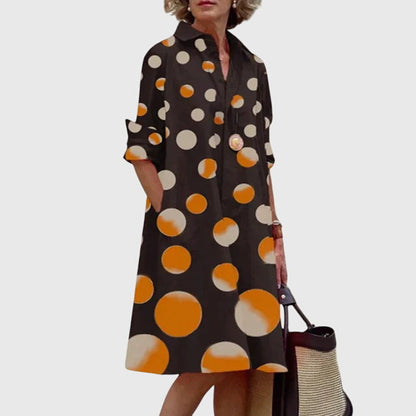 Vestido elegante con botones frontales, cuello camisero y bolsillos laterales para mujer, ligero y versátil para oficina o diario