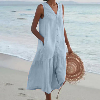 Vestido camisero sin mangas con escote en V