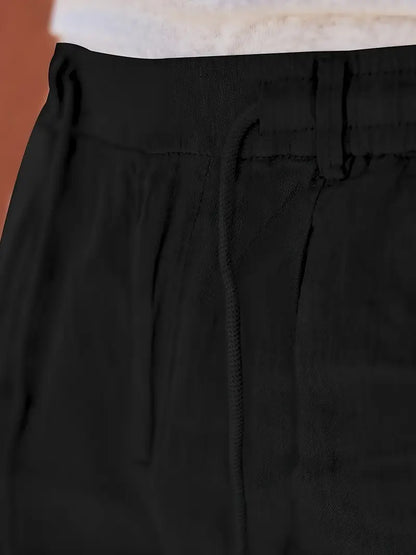 Pantalones anchos de lino con cordón para mujer, ligeros y transpirables para verano o viaje