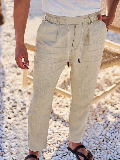 Pantalones anchos de lino con cordón para hombre - fresco y elegante