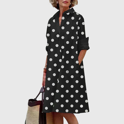 Vestido elegante con botones frontales, cuello camisero y bolsillos laterales para mujer, ligero y versátil para oficina o diario