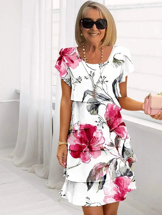 Vestido Plisado Floral Con Volantes Para Mujer - Elegante Y Femenino
