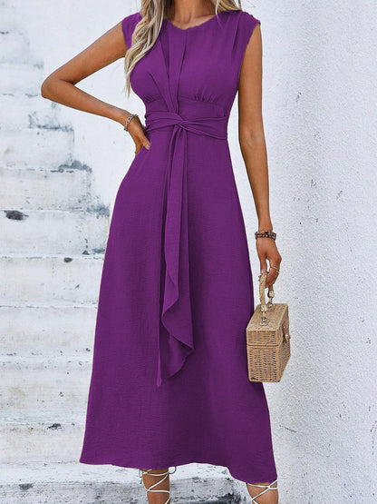 Vestido elegante sin mangas con cintura ajustable para mujer, ligero y cómodo