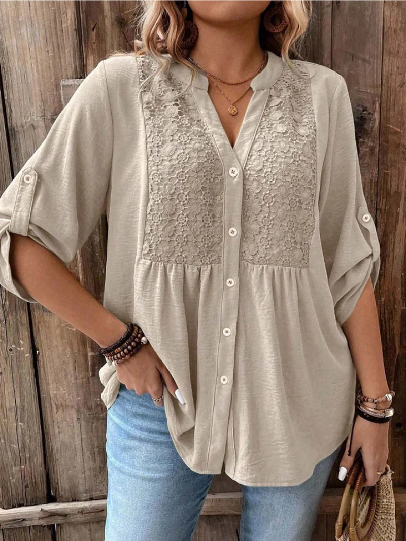 Blusa con escote en V y botones para mujer, elegante y cómoda