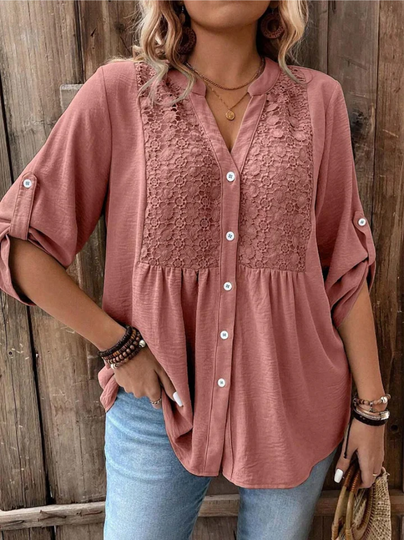 Blusa con escote en V y botones para mujer, elegante y cómoda