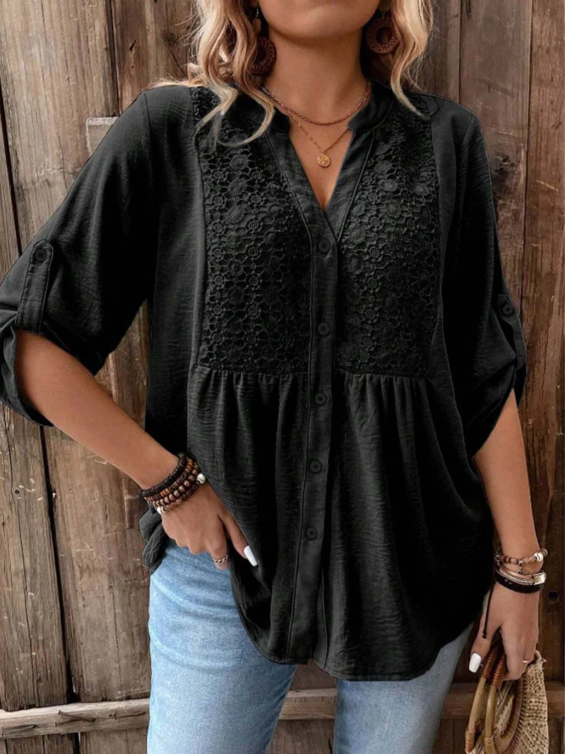 Blusa con escote en V y botones para mujer, elegante y cómoda
