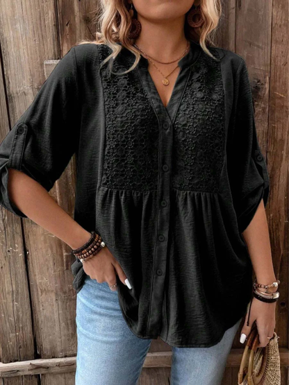 Blusa con escote en V y botones para mujer, elegante y cómoda