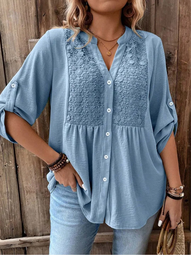 Blusa con escote en V y botones para mujer, elegante y cómoda
