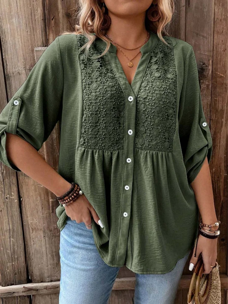 Blusa con escote en V y botones para mujer, elegante y cómoda