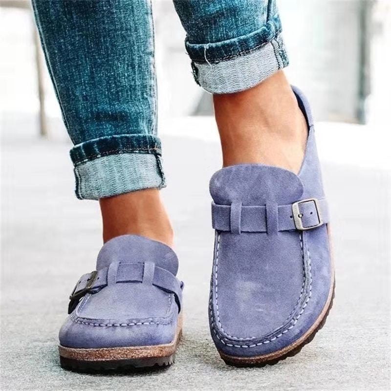 Zapatos ortopédicos slip-on de ante suave para mujer, con plantilla ergonómica y suela antideslizante