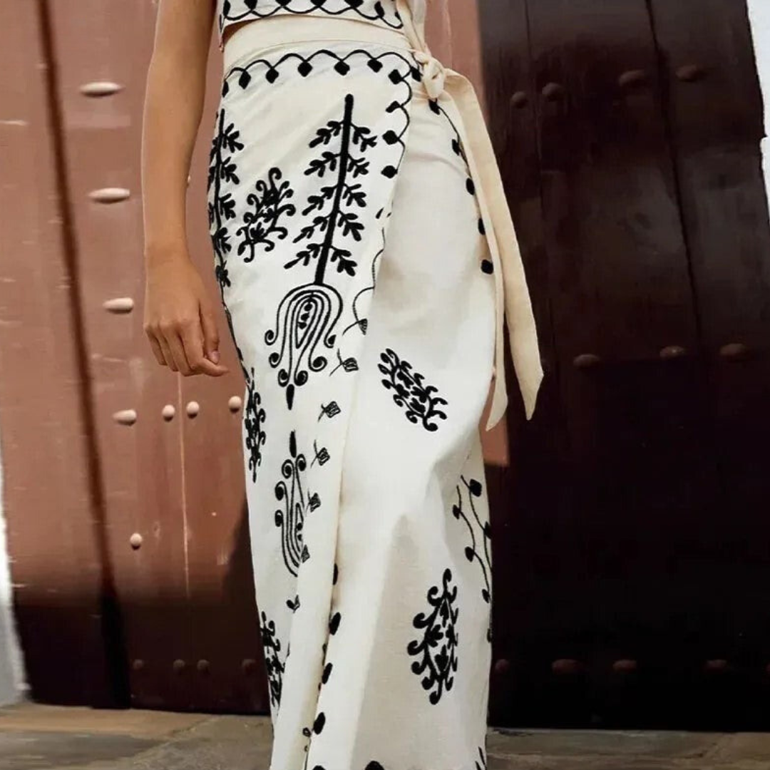 Conjunto de verano de dos piezas con top sin mangas y falda larga estampada para mujer, ligero y elegante