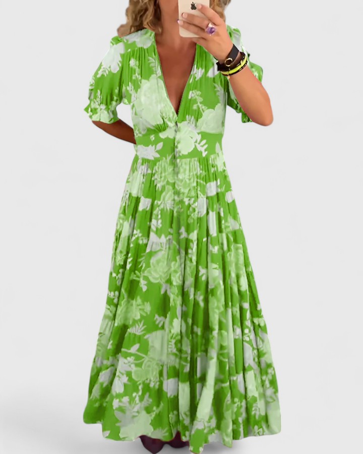 Vestido con flores con cuello en V
