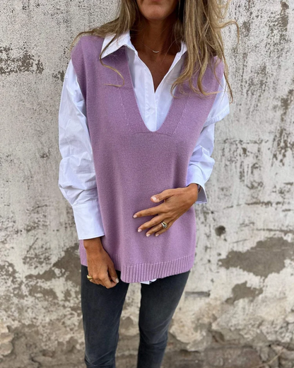 Yvonna | Top de Escote V Lusso con Capas de Punto Suave para Mujer