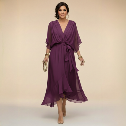 Vestido de gasa con escote en V para mujer, elegante y ligero