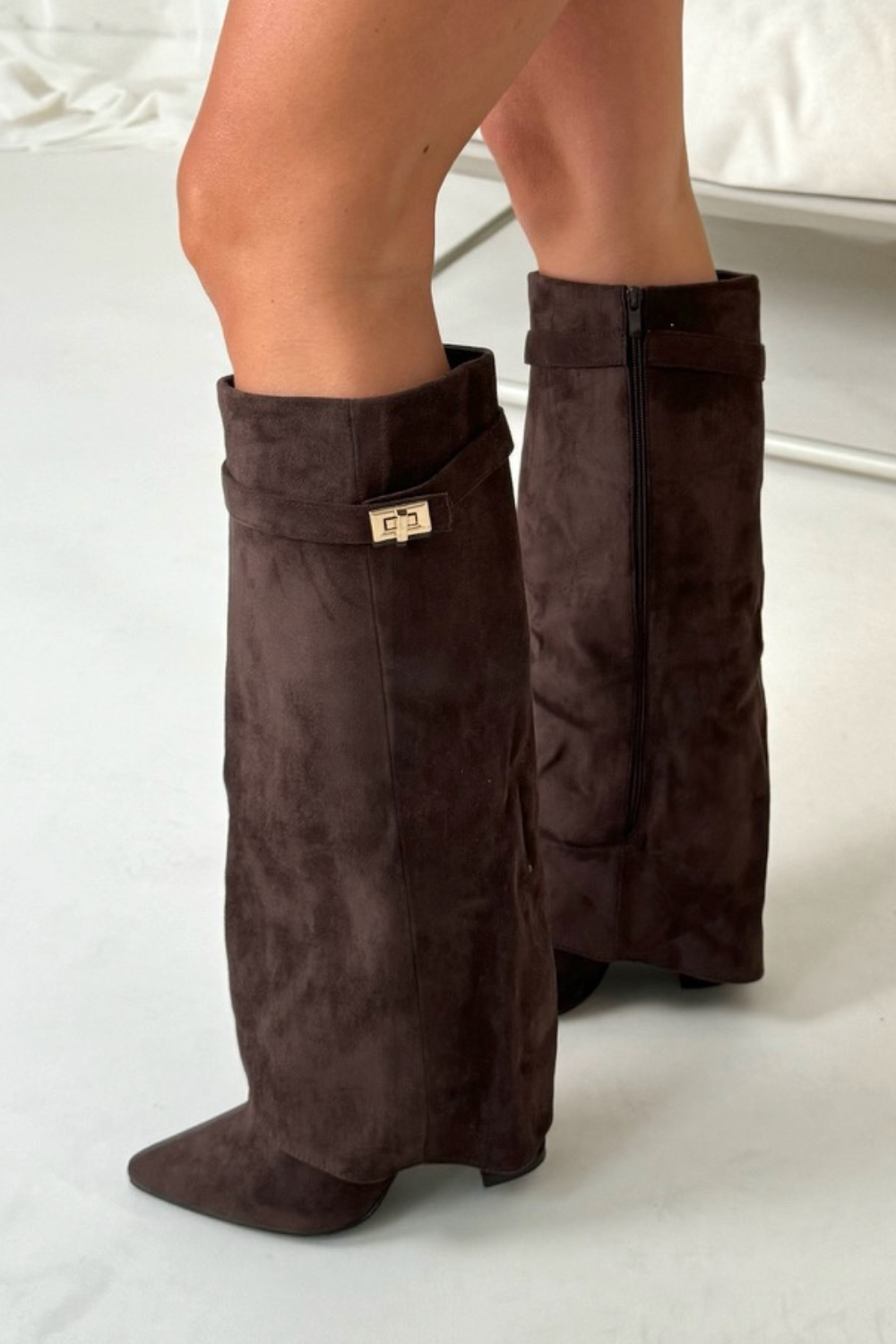 Ximena | Botas de Tacón Bloque con Shaft Plegado para Mujer
