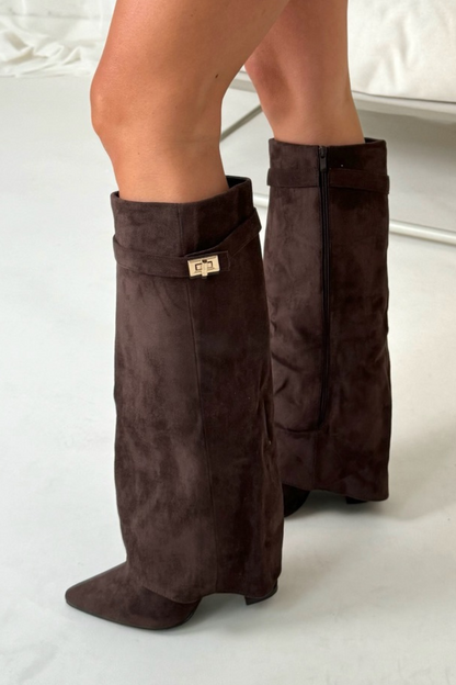 Ximena | Botas de Tacón Bloque con Shaft Plegado para Mujer