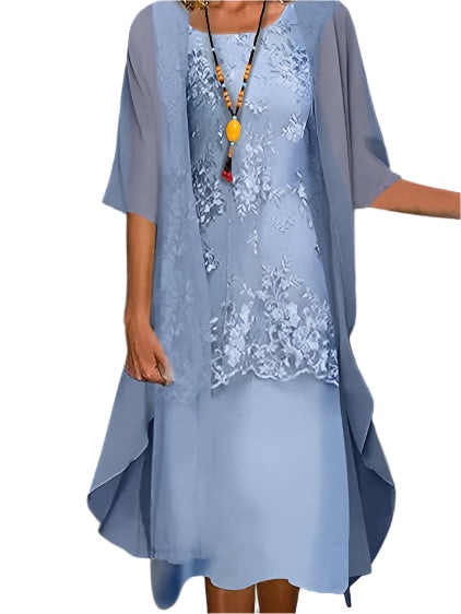 Vestido Fluido Translúcido Manga Midi | Estilo Elegante para Mujer