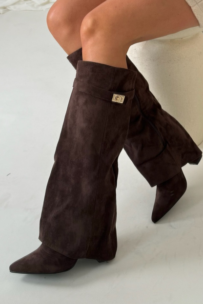 Ximena | Botas de Tacón Bloque con Shaft Plegado para Mujer