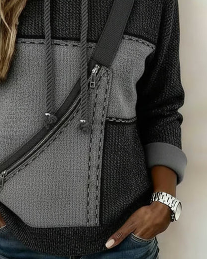 Sudadera con capucha para mujer con bloques de color, diseño elegante y moderno