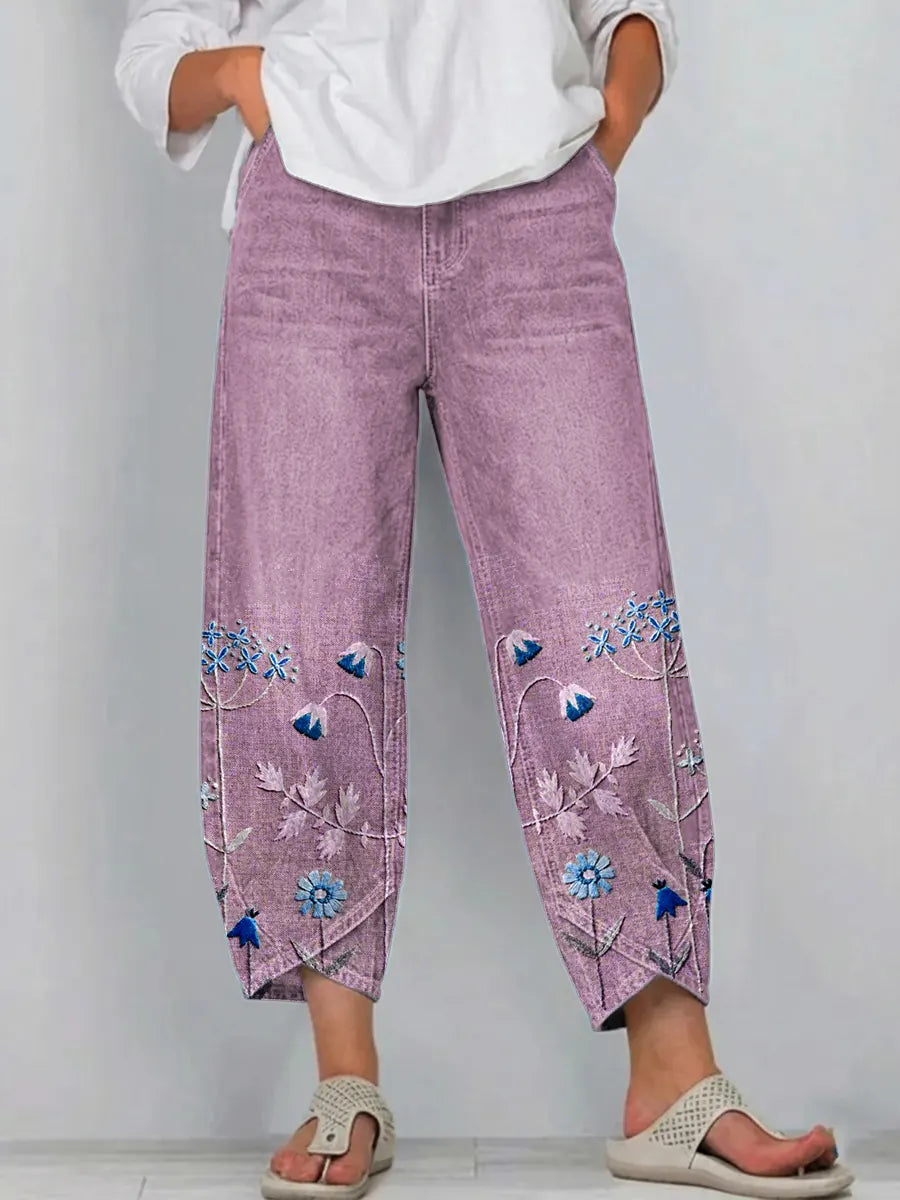 Pantalones Casuales Bordados | Estilo Artístico