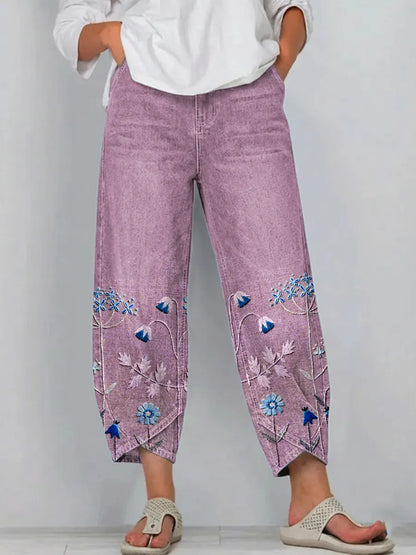 Pantalones Casuales Bordados | Estilo Artístico