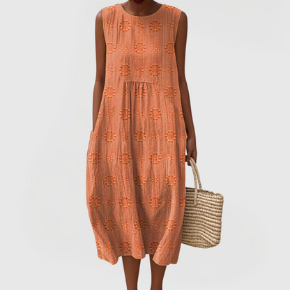 Vestido midi elegante sin mangas con bolsillos laterales y tejido ligero para mujer, cómodo y versátil para verano o diario