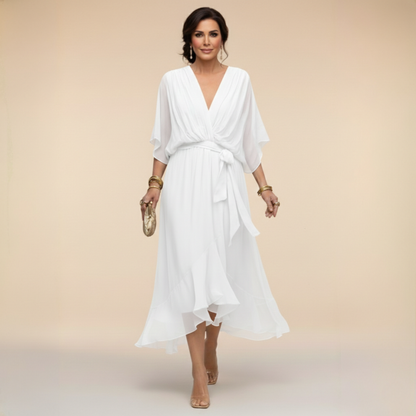 Vestido de gasa con escote en V para mujer, elegante y ligero