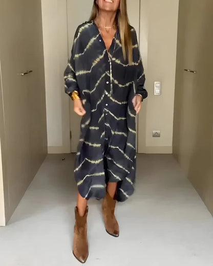 Vestido largo bohemio de rayas con manga larga para mujer, ligero y elegante para verano