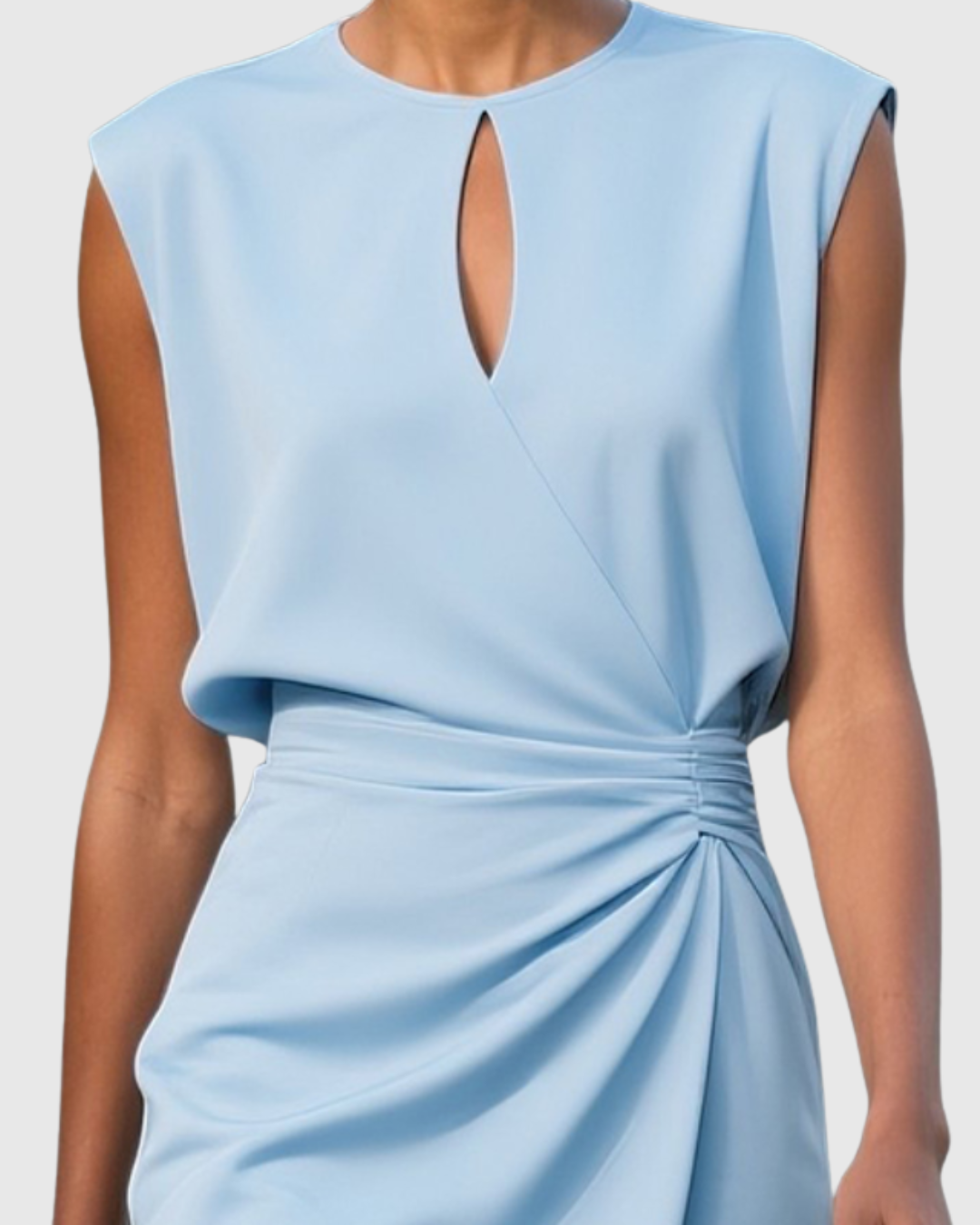 Vestido midi elegante con escote lágrima y drapeado lateral para mujer, cómodo y sofisticado para oficina o evento