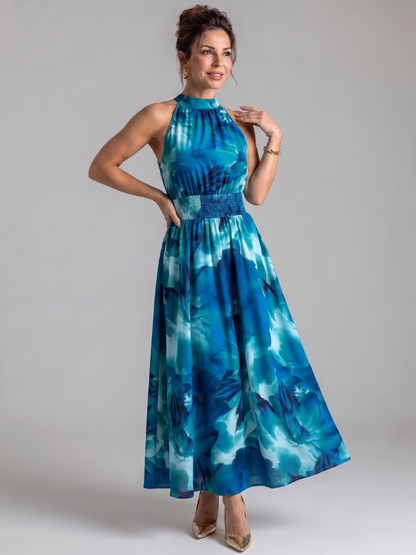 Vestido Midi con Estampado Floral y Cintura Recogida | Diseño Abstracto