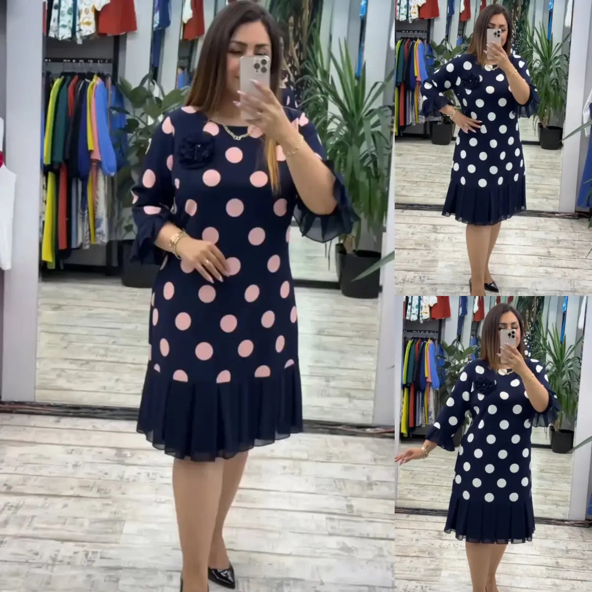 Vestido Plisado de Lunares | Diseño Sofisticado