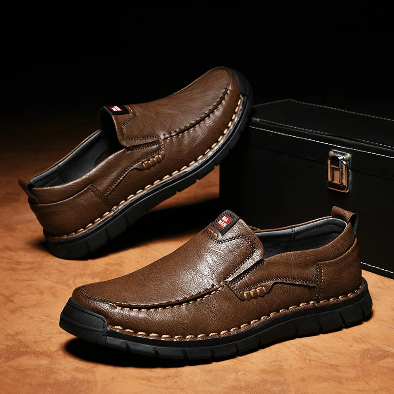 Zapatos de cuero sin cordones para hombre, elegantes y prácticos