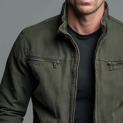 Chaqueta vintage de algodón con cremallera para hombre