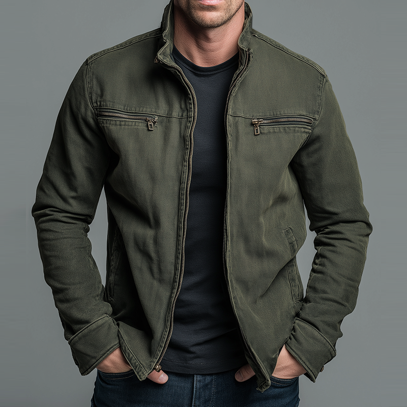 Chaqueta vintage de algodón con cremallera para hombre