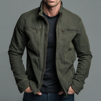 Chaqueta vintage de algodón con cremallera para hombre